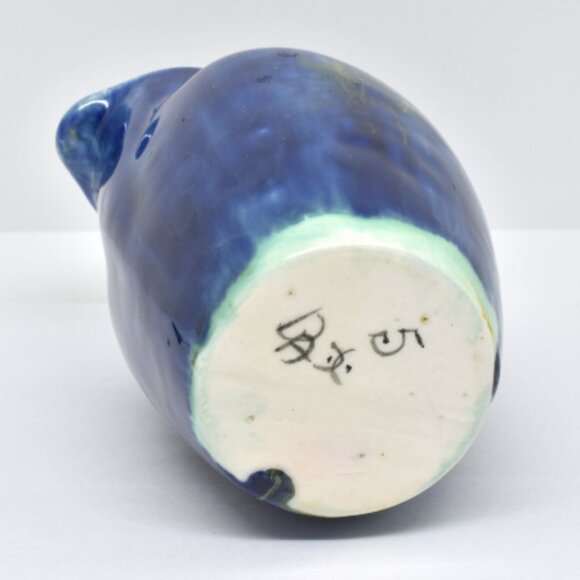 Ceramic Art Pottery Pitcher, Signed, Blue Drip Glaze, 4" Tall - Picture 5 of 7